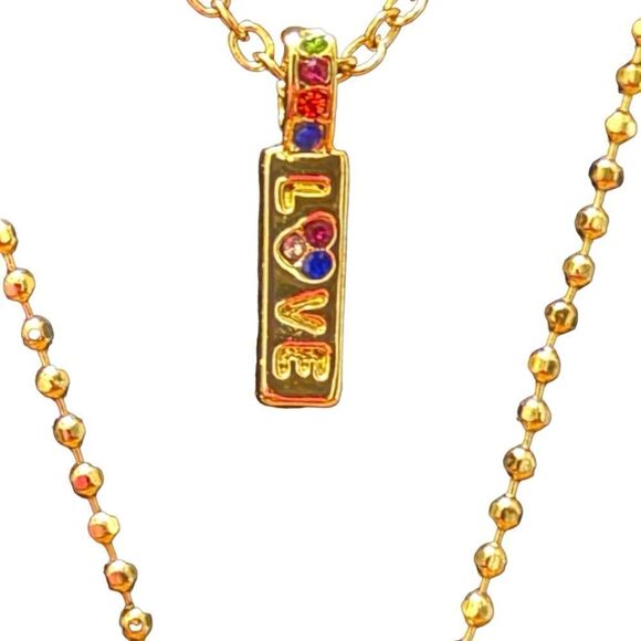 Guess Gold-Tone Rainbow Pride Layered Necklace - Gold Rainbow Set of Necklaces - Picture 4 of 5